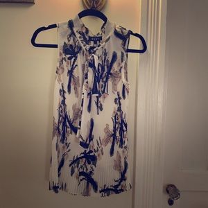 DKNY Floral-Print Pleated Tie-Neck Top